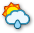 Parcialmente nublado e chuva fraca